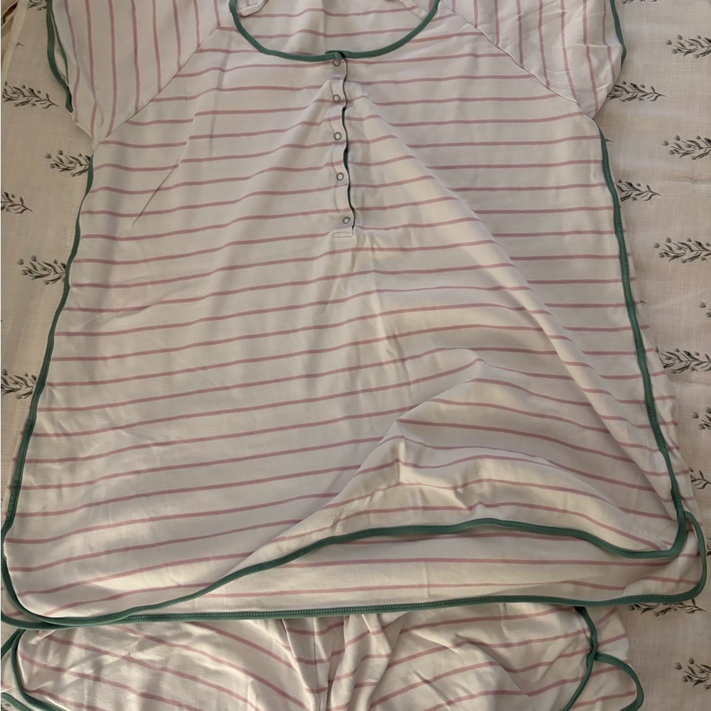 Lake Pajamas Maternity Purple Stripes with Green Trim